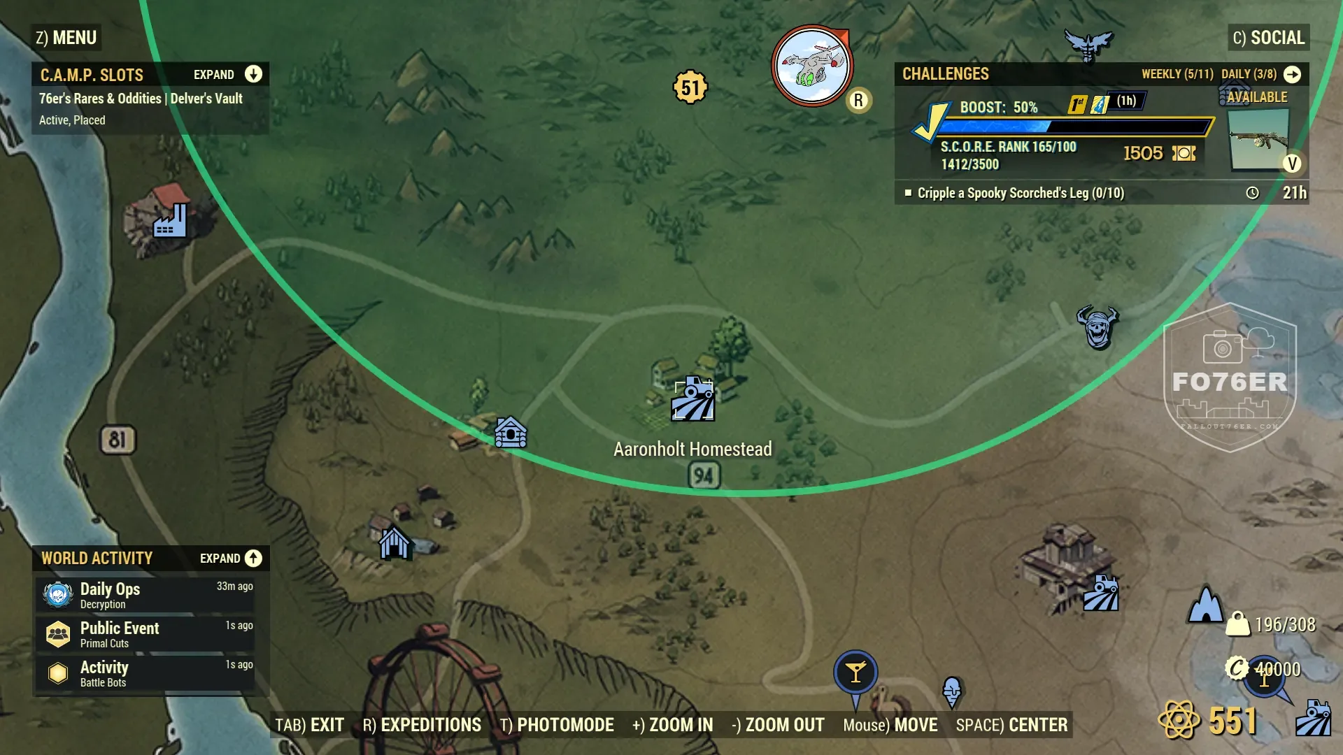 Mongrel spawn map — Aaronholt Homestead (The Forest), Fallout 76