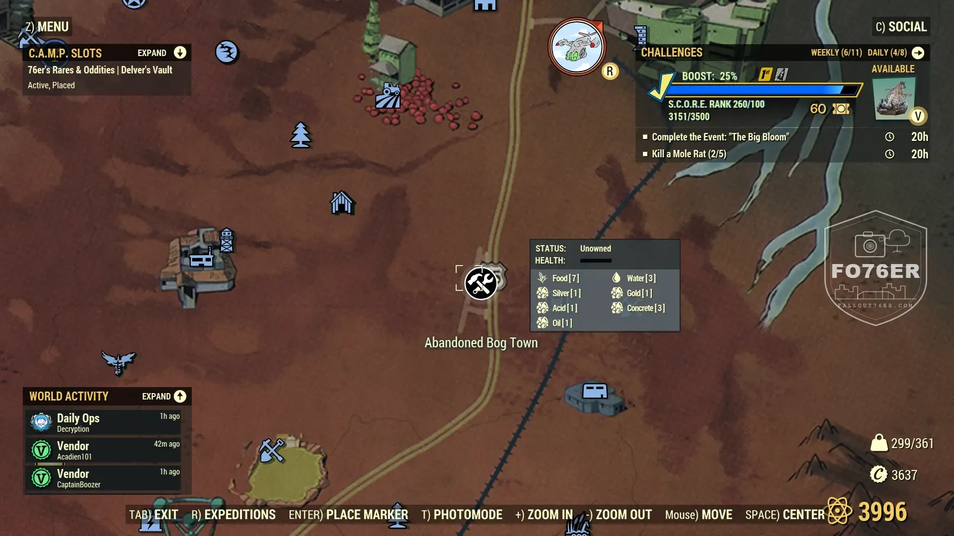 Behemoth spawn map — Abandoned Bog Town (Cranberry Bog), Fallout 76