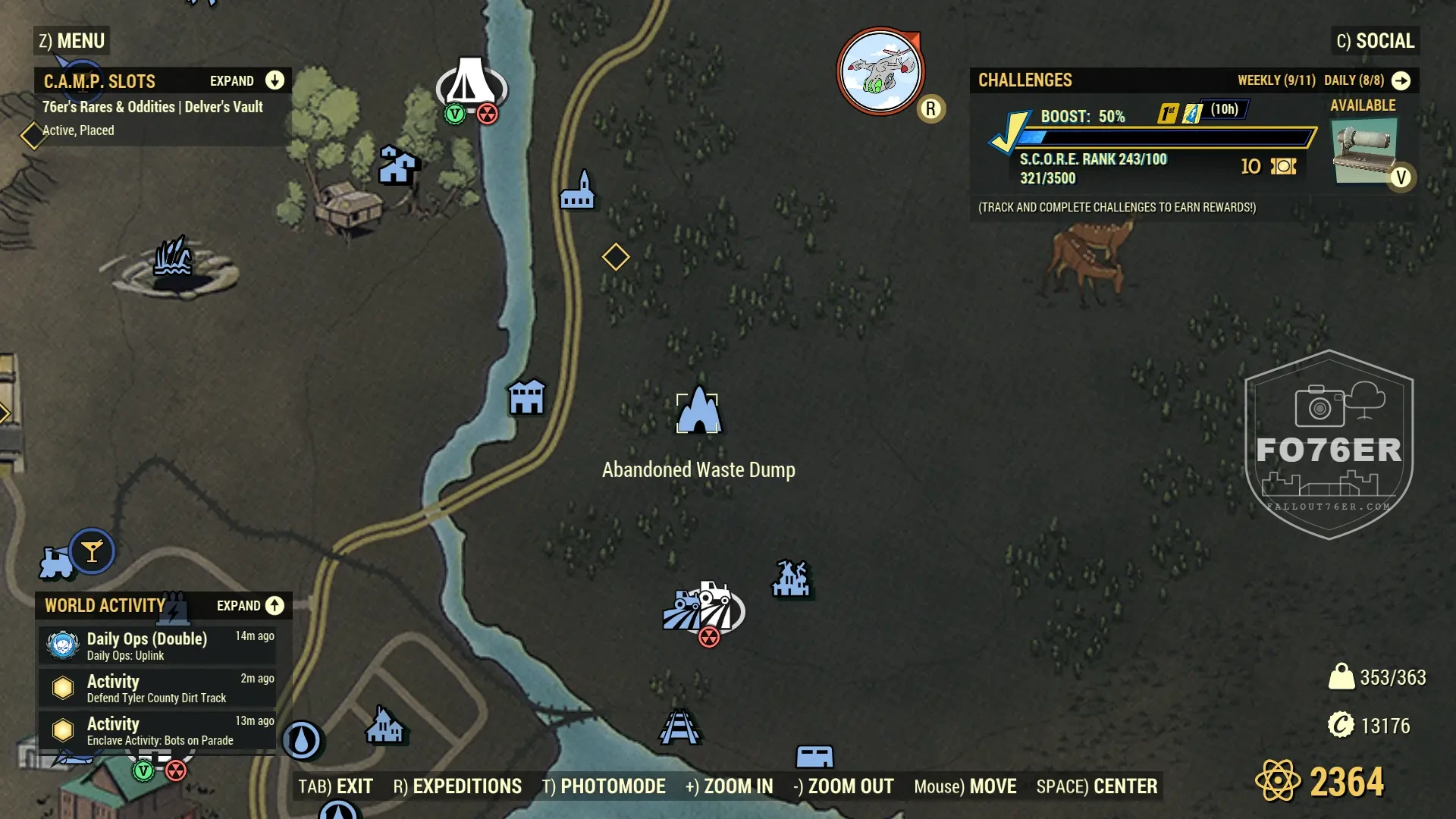 Mole Miner spawn map — Abandoned Waste Dump (Ash Heap), Fallout 76