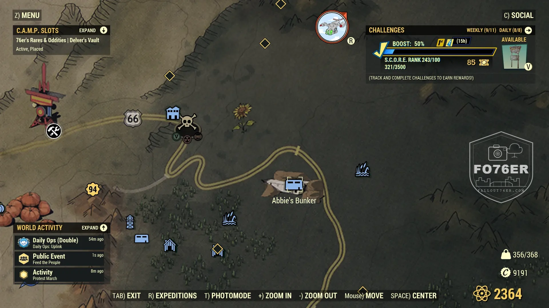Cryptid (Any) spawn map — Abbie's Bunker (The Mire), Fallout 76
