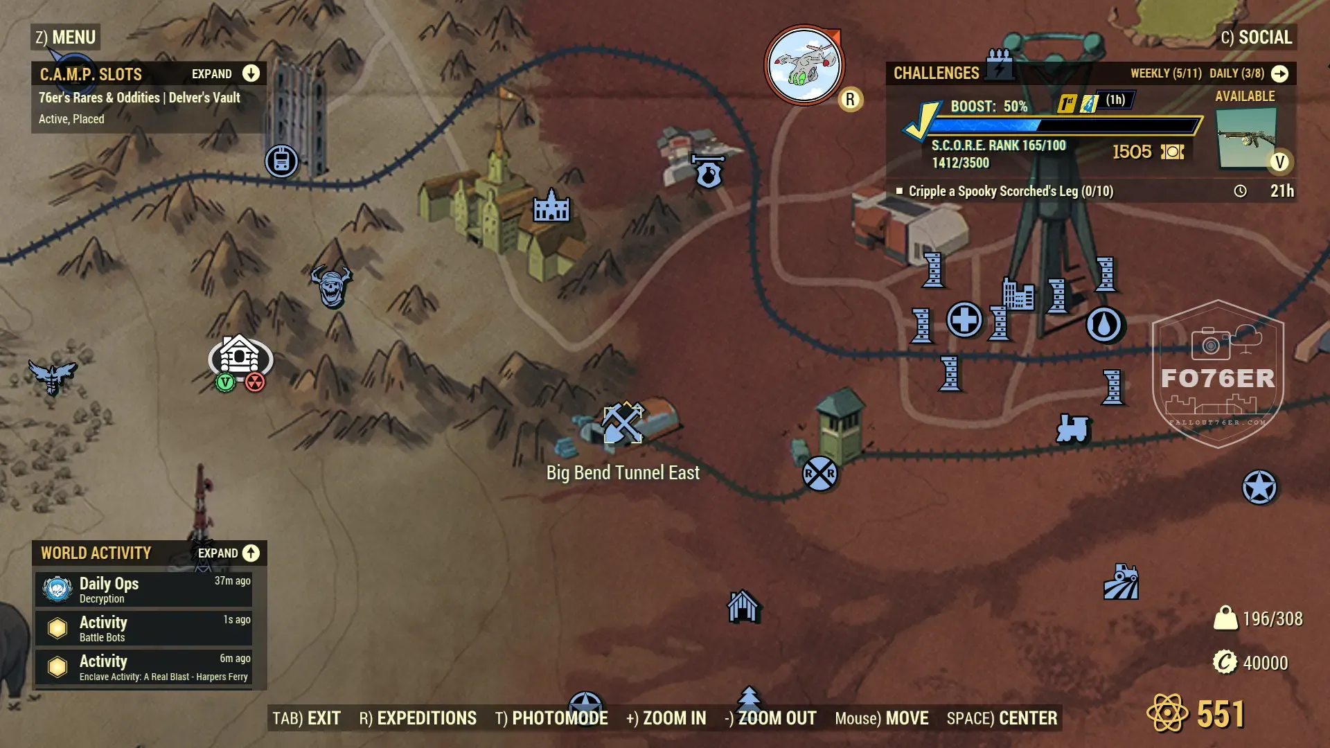 Mongrel spawn map — Big Bend Tunnel (Ash Heap), Fallout 76