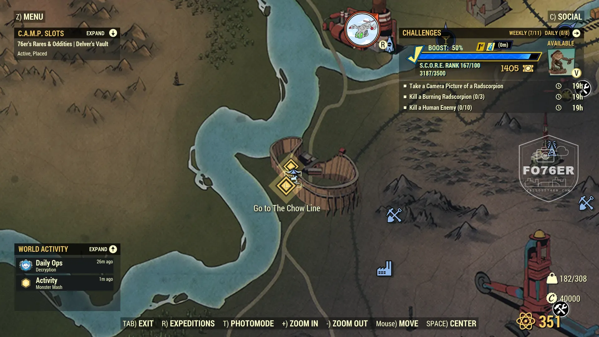 Glowing One spawn map — Camden Park (Ash Heap), Fallout 76