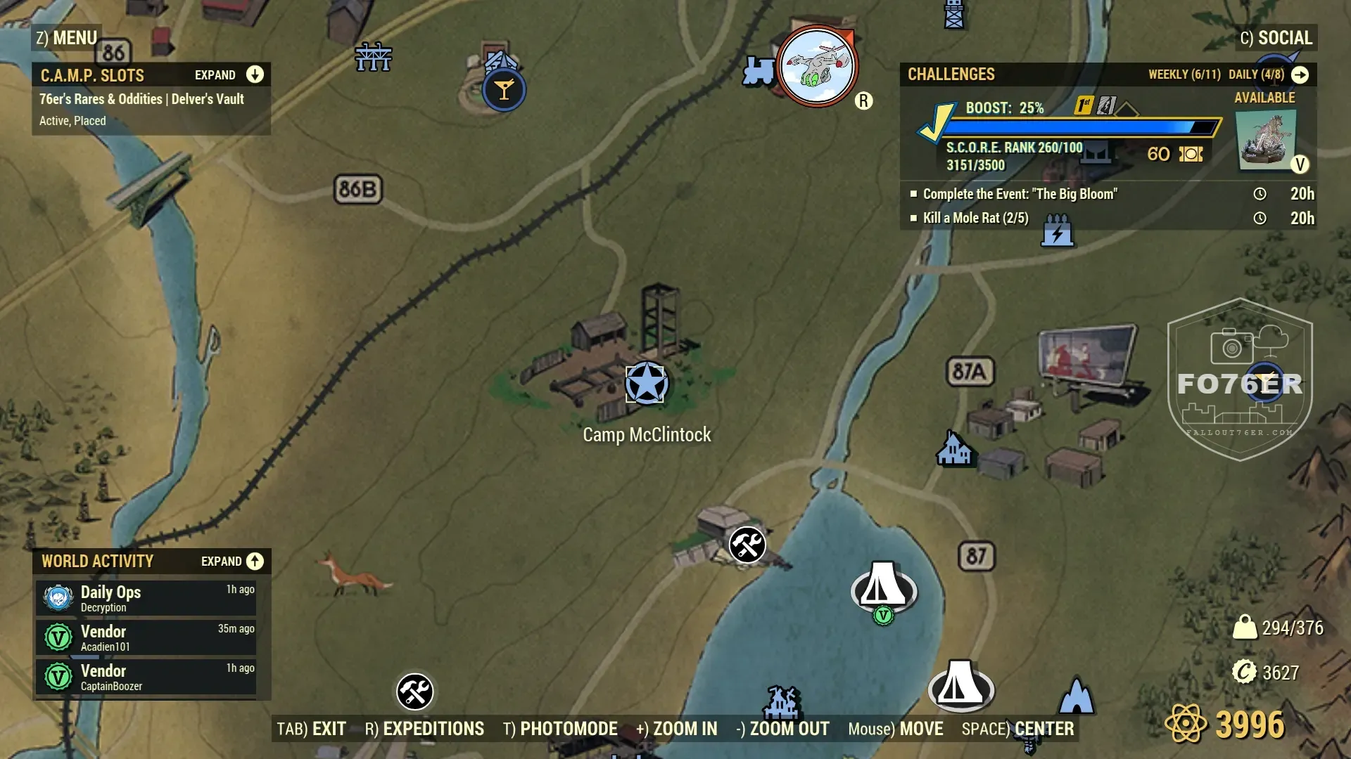Mister Gutsy spawn map — Camp McClintock (The Forest), Fallout 76
