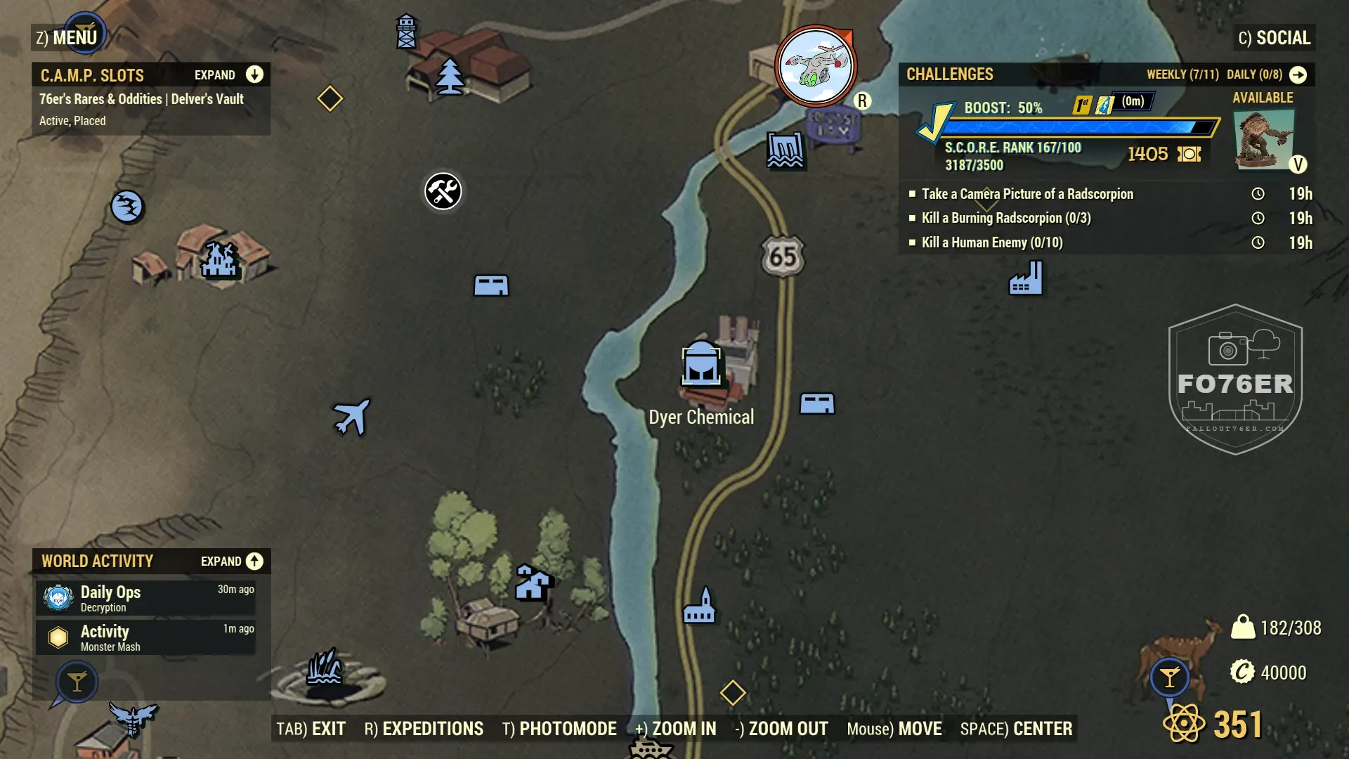 Gulper spawn map — Dyer Chemical (The Mire), Fallout 76