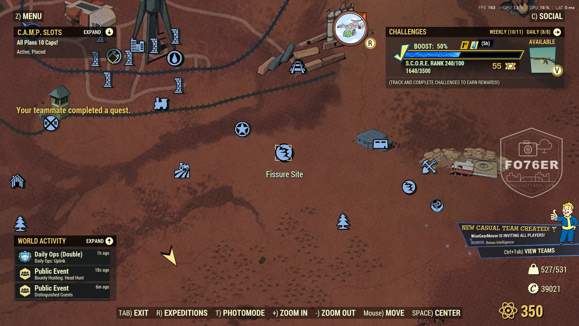 Scorchbeast spawn map — Fissure Site Alpha (Cranberry Bog), Fallout 76