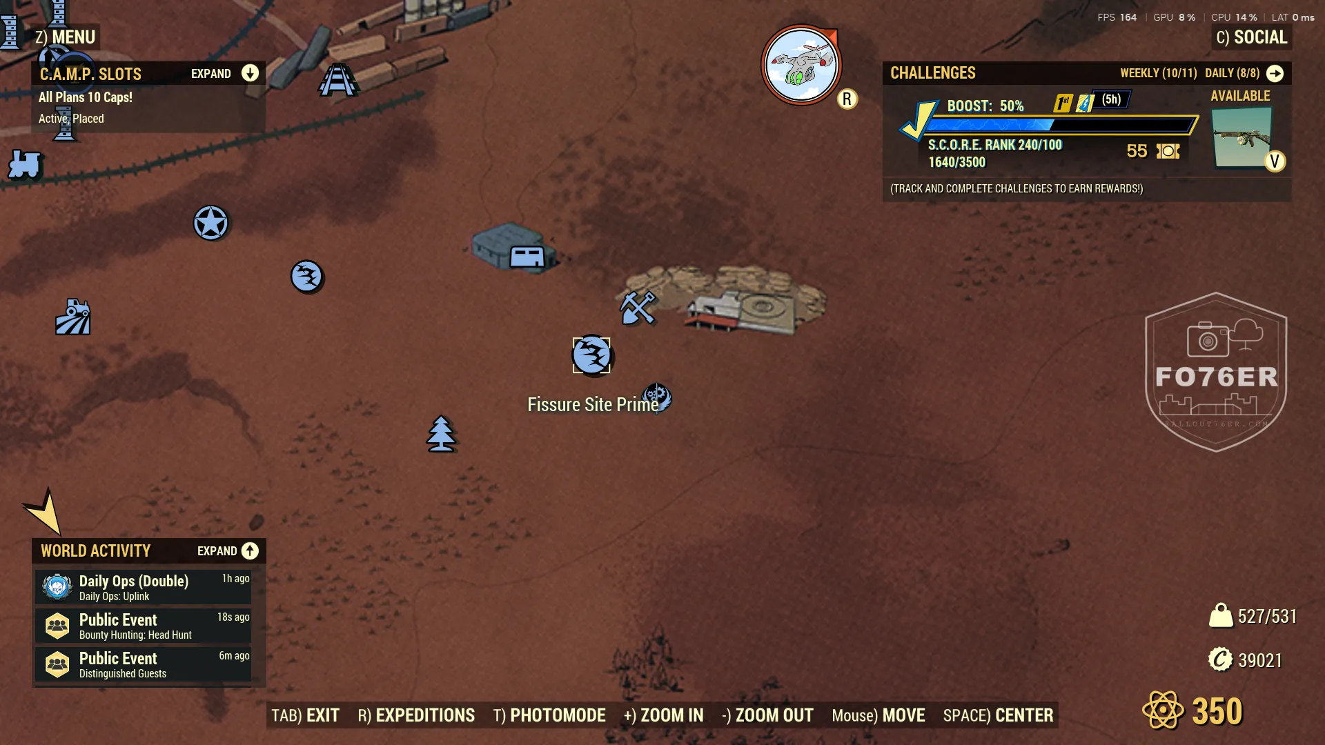 Scorchbeast spawn map — Fissure Site Prime (Cranberry Bog), Fallout 76
