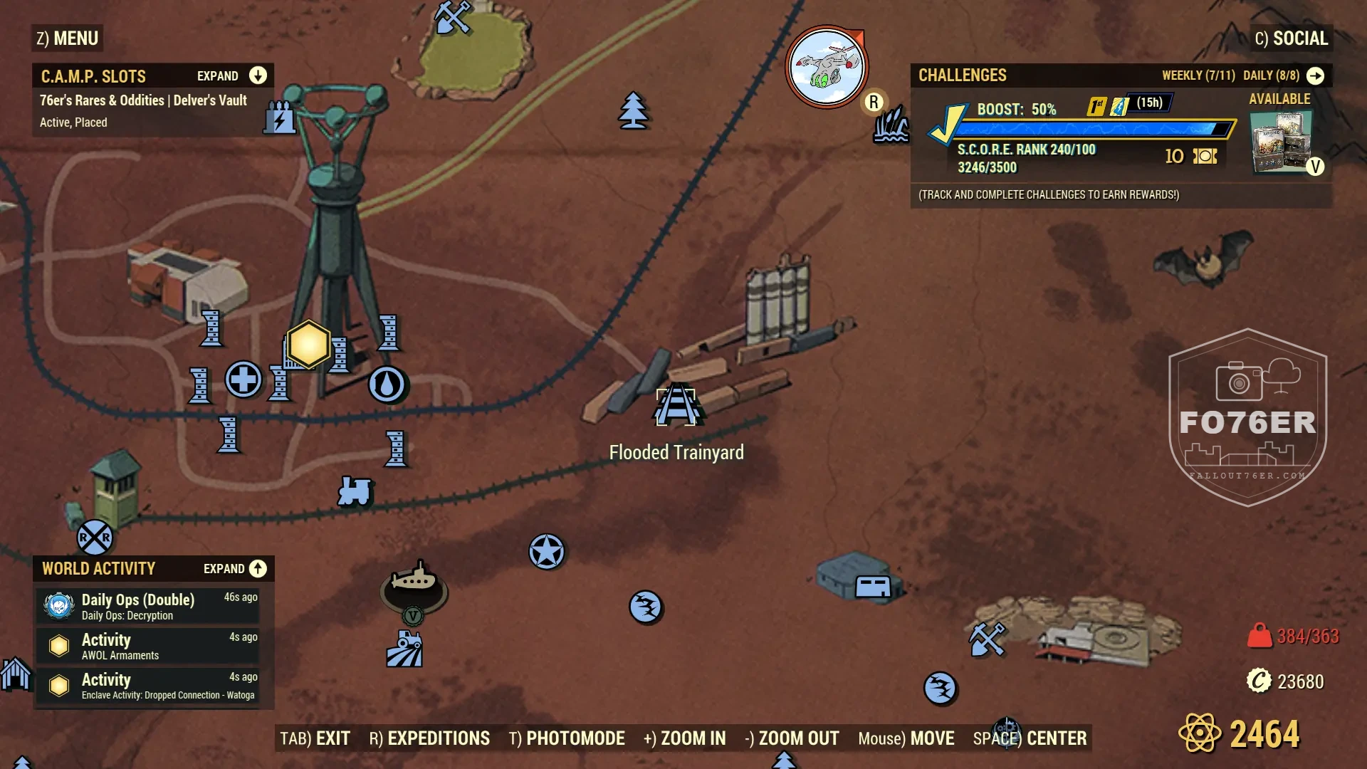 Snallygaster spawn map — Flooded Trainyard (Cranberry Bog), Fallout 76