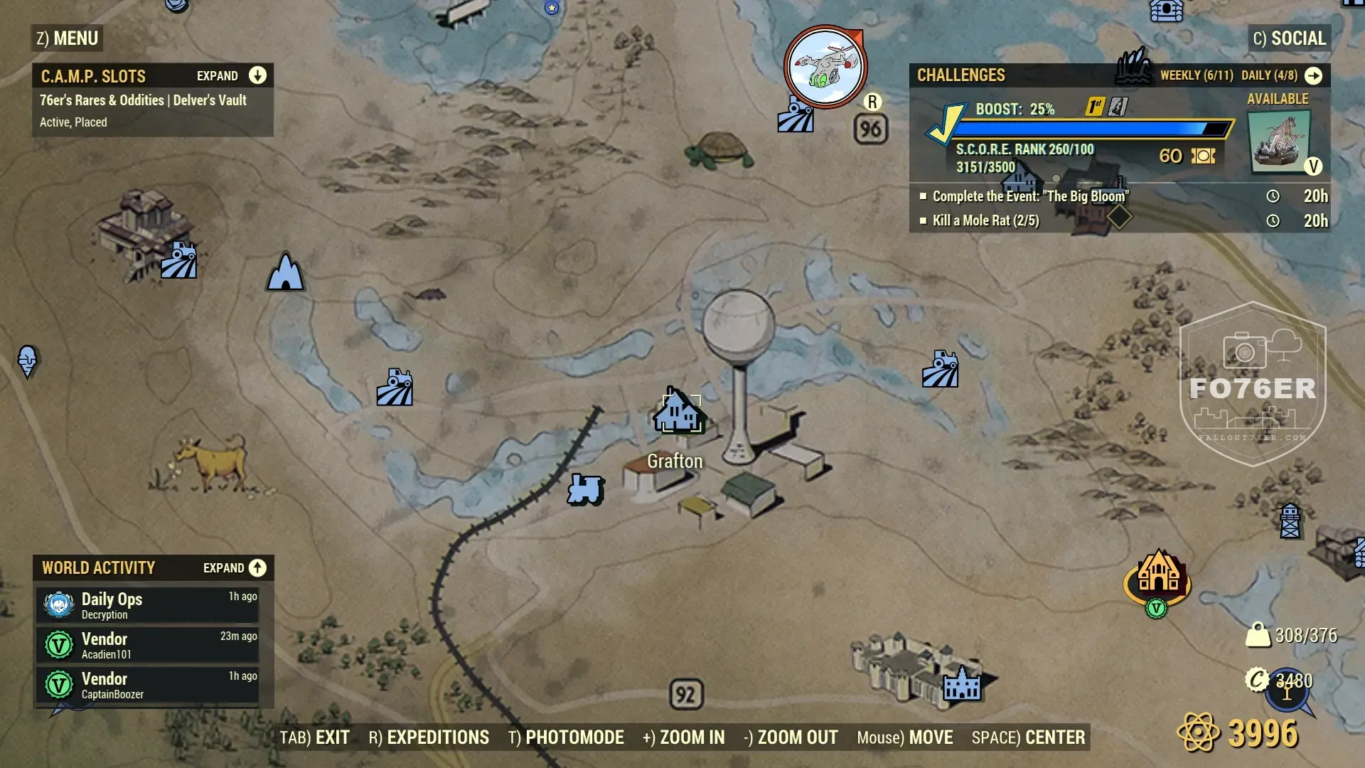Grafton Monster spawn map — Grafton Day (Event) (Toxic Valley), Fallout 76