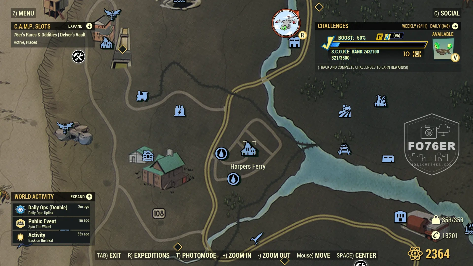 Mirelurk spawn map — Harpers Ferry (The Mire), Fallout 76