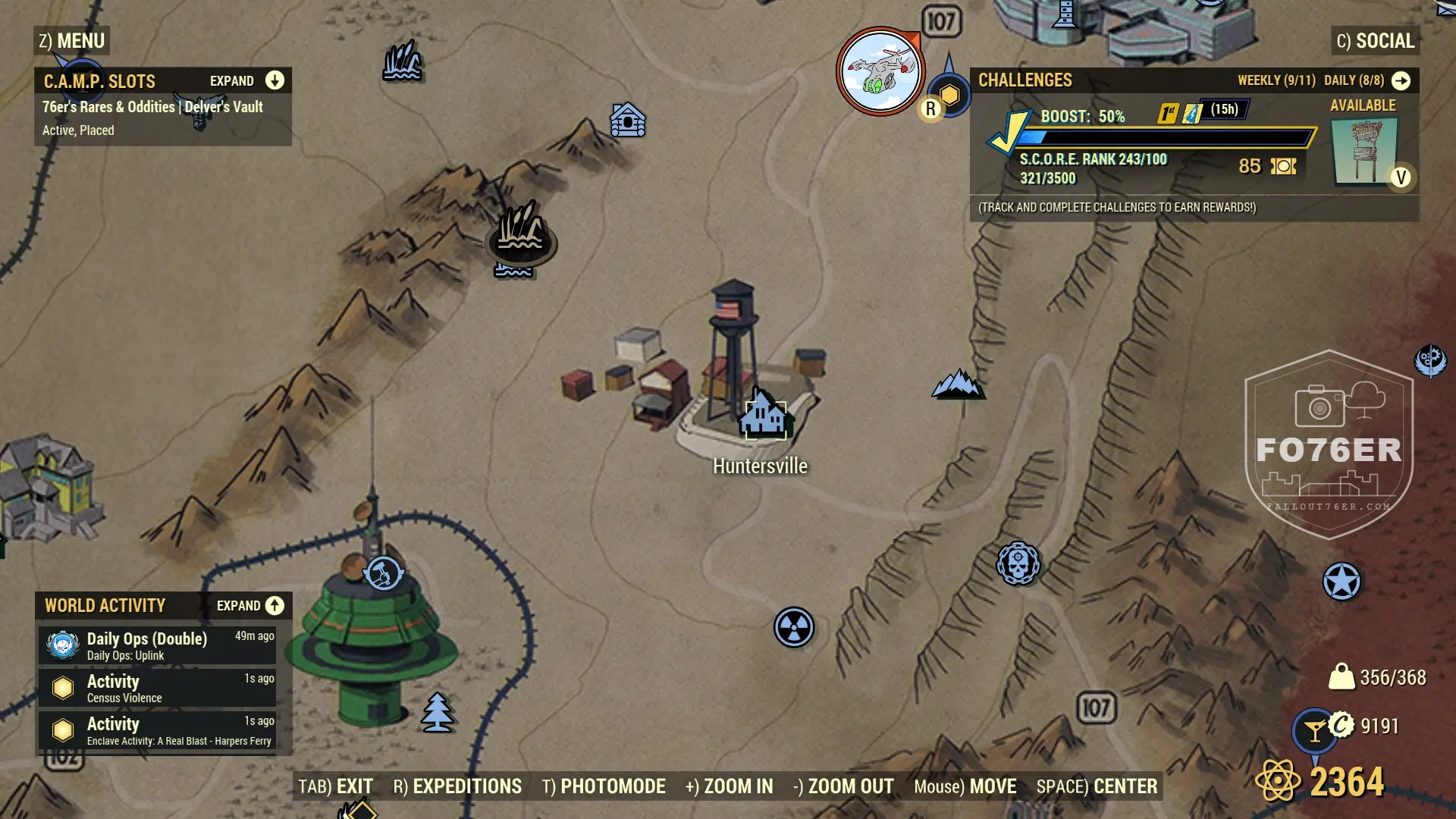 Super Mutant spawn map — Huntersville (Toxic Valley), Fallout 76