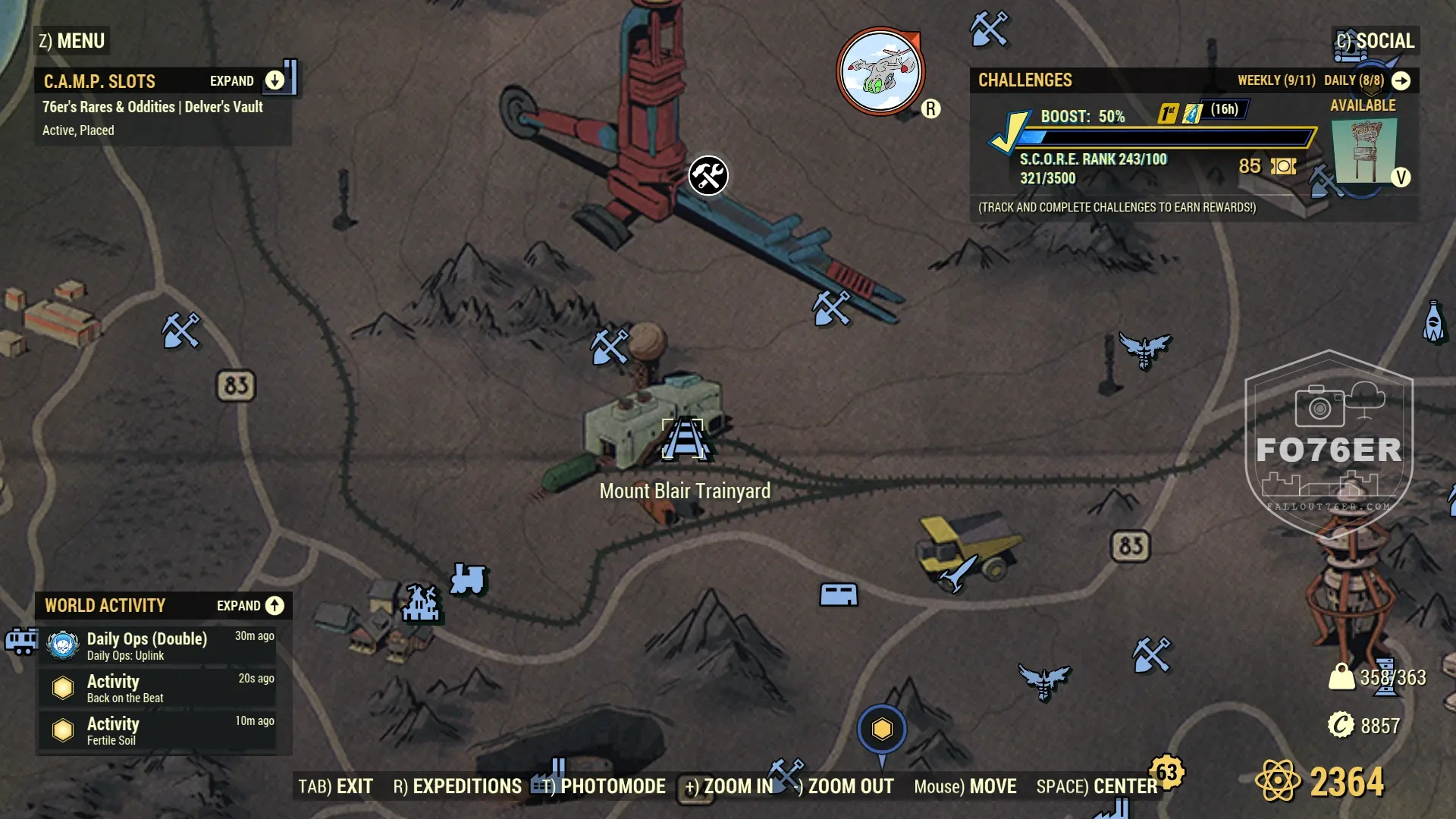 Mole Miner spawn map — Mount Blair Trainyard (Ash Heap), Fallout 76