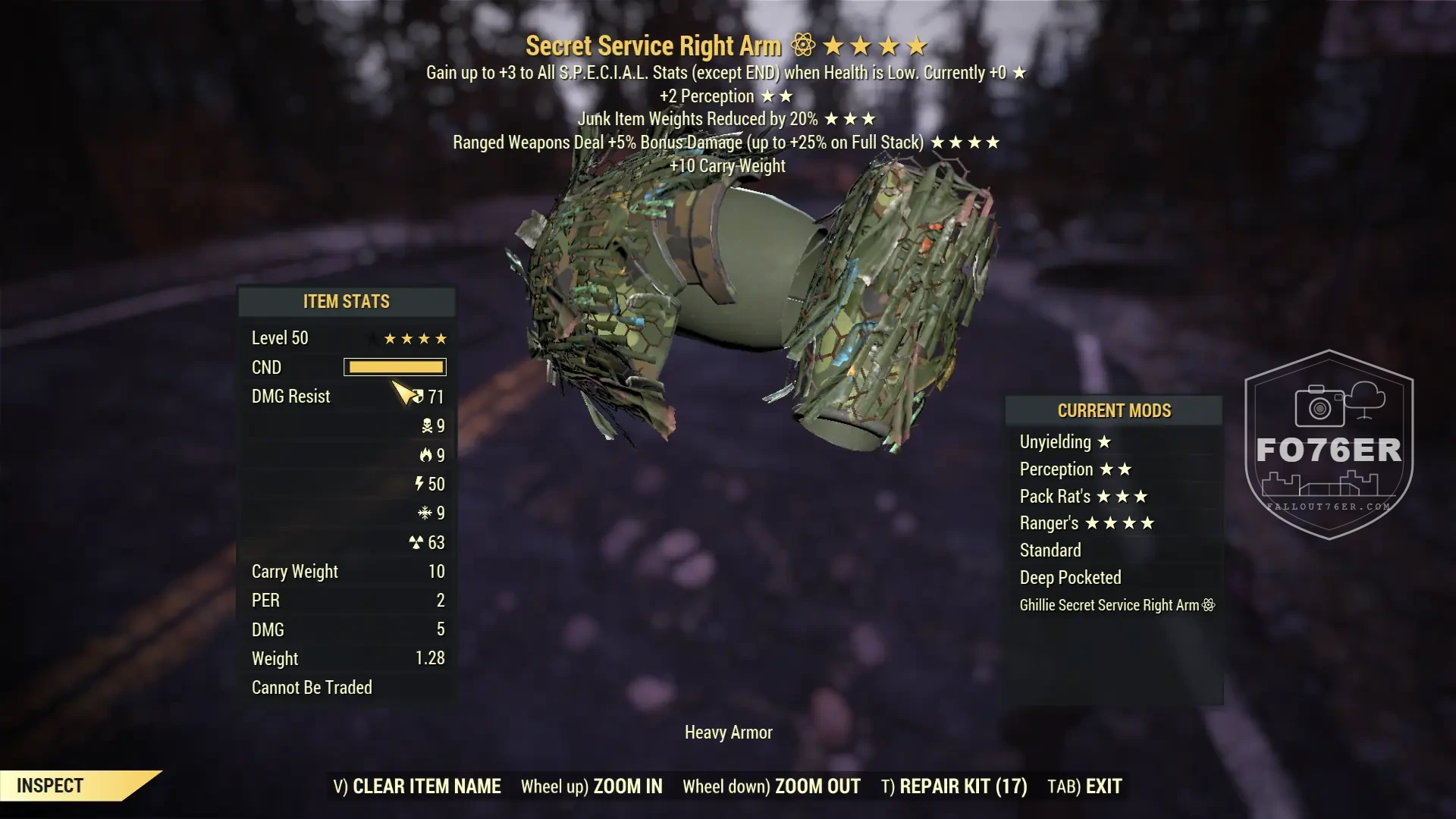 Secret Service right arm armor