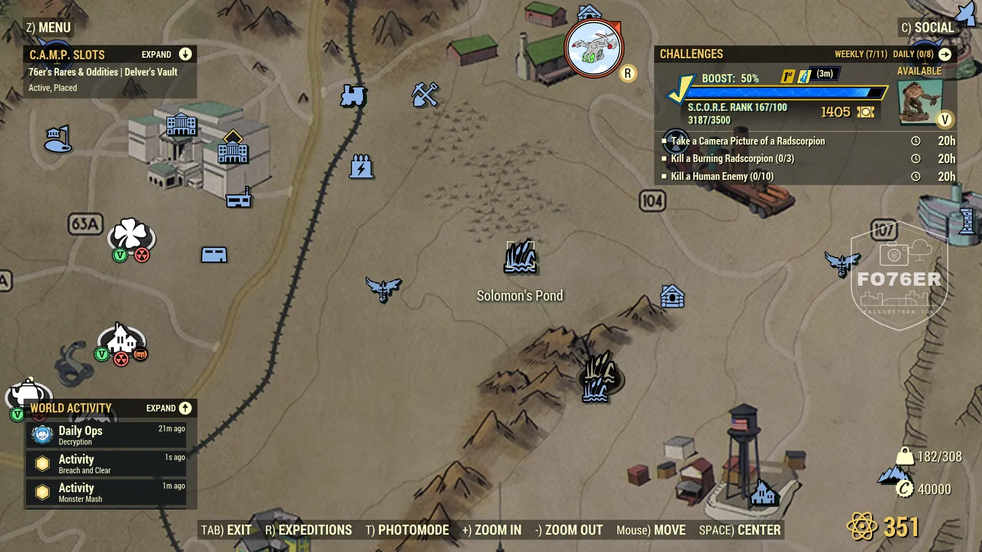 Floater spawn map — Solomon's Pond (Savage Divide), Fallout 76