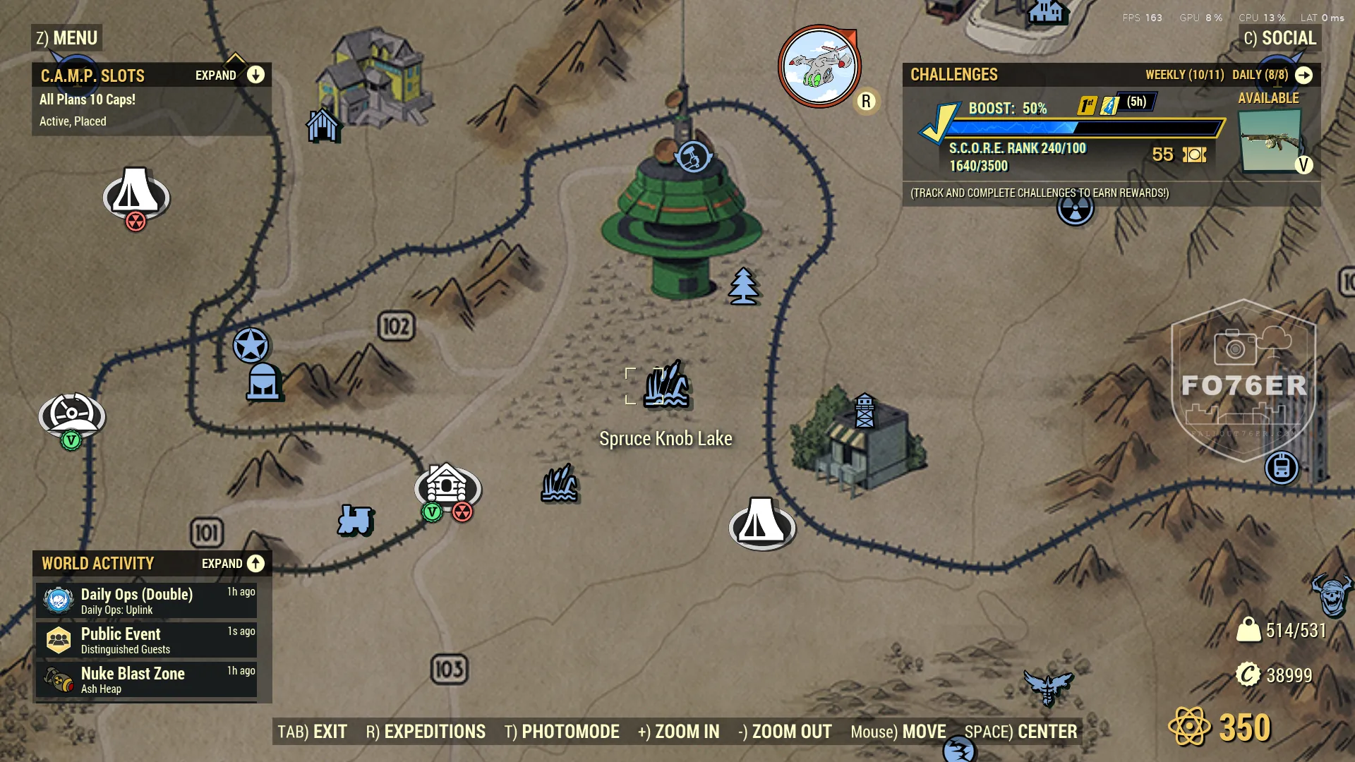 Mirelurk Queen spawn map — Spruce Knob Lake (Cranberry Bog), Fallout 76