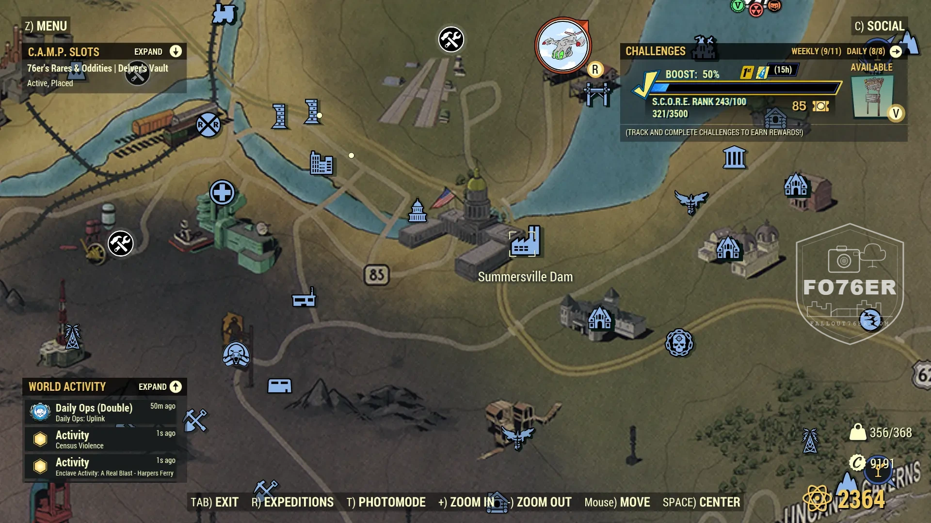 Mirelurk spawn map — Summersville Dam (Savage Divide), Fallout 76