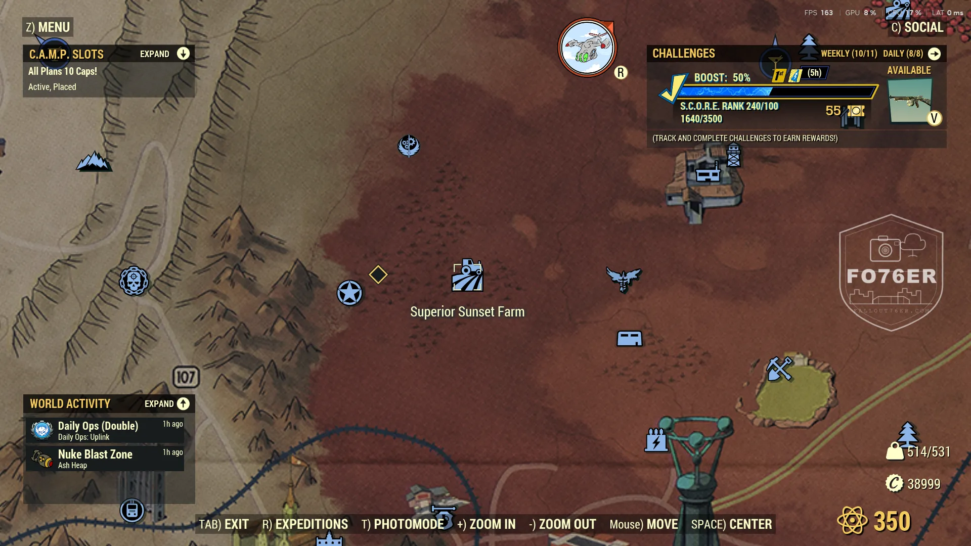 Mega Sloth spawn map — Superior Sunset Farm (Cranberry Bog), Fallout 76