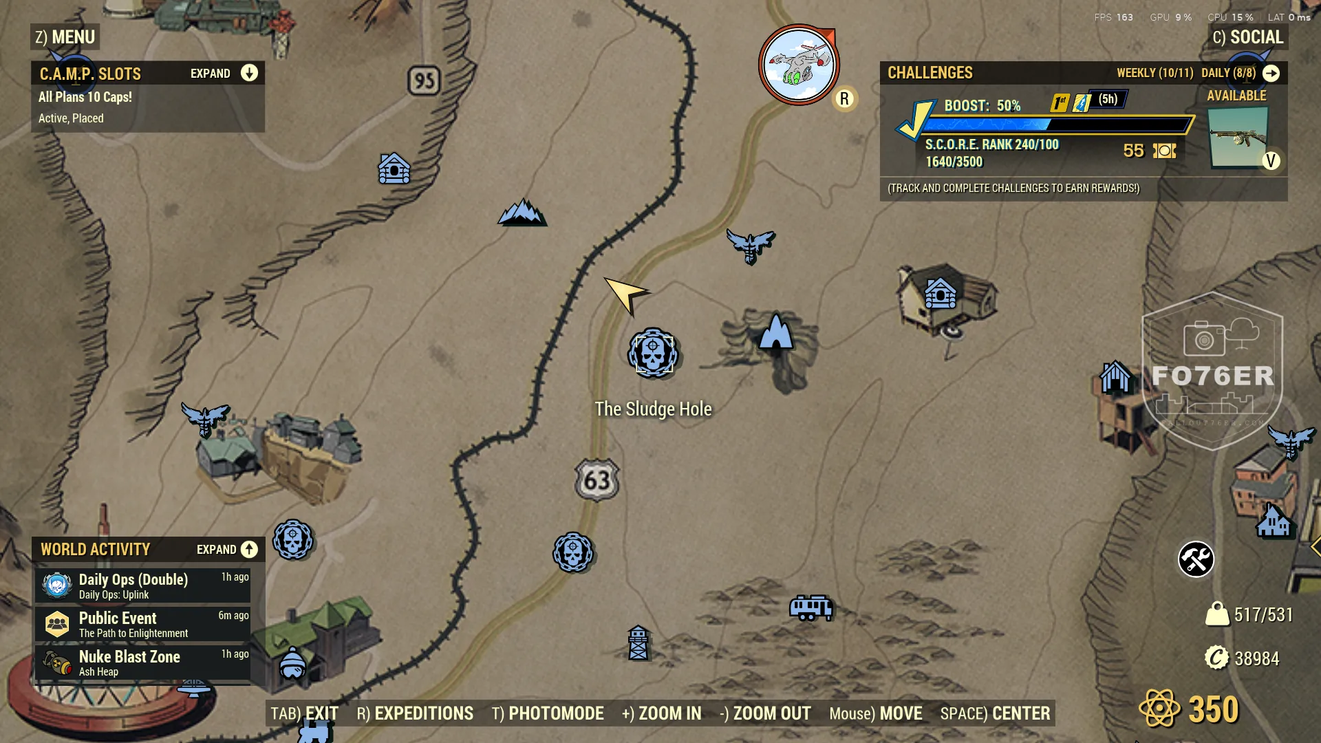 Radtoad spawn map — The Sludge Hole (Savage Divide), Fallout 76