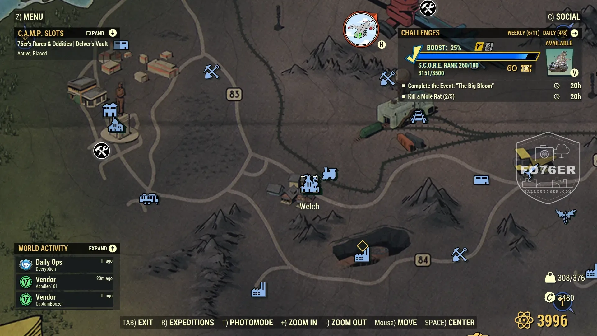 Mole Miner spawn map — Welch (Ash Heap), Fallout 76
